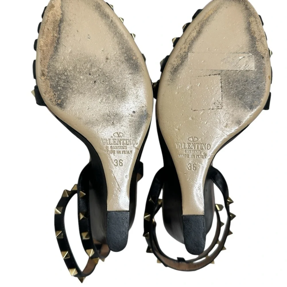 Valentino Black Studded Women's Sandals, pre-owned, used gently, size 36